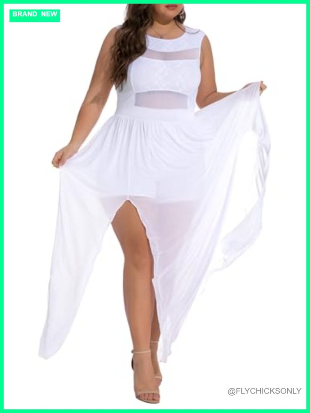 Plus Size Lace Chiffon Maxi Jumpsuit with Double Slits